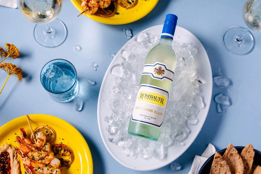 Rombauer Sauvignon Blanc bottle over ice