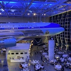 Evening photo inside of the AIr Force One Pavilion, view of the AFO aircraft.