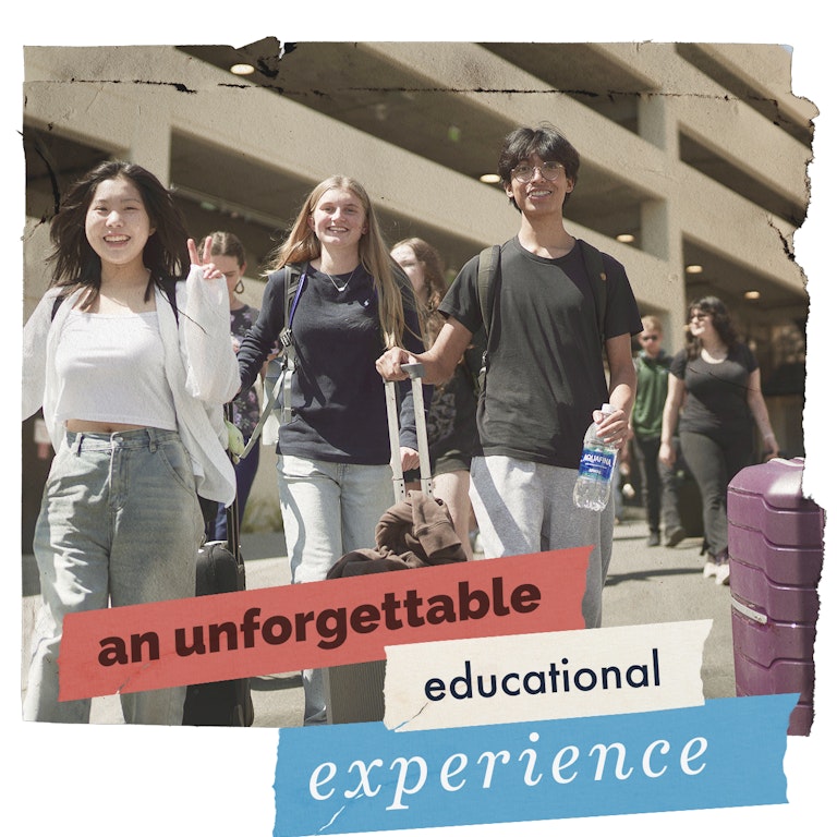 Young students traveling with suitcases