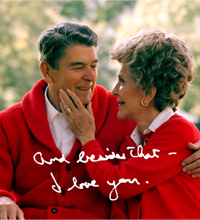 Nancy and Ronnie in matching red sweaters