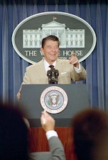 Reagan at microphone