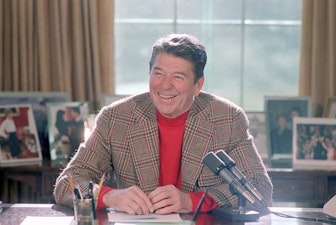Reagan giving radio address Reagan giving radio address