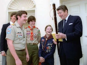 Reagan with a group of boy scouts