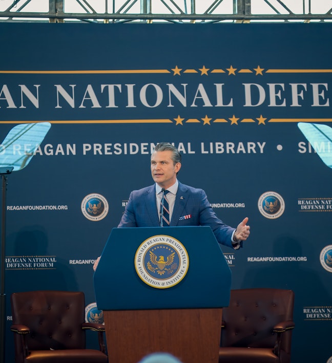 Pete Hegseth speaks at the Reagan National Defense Forum (2025)