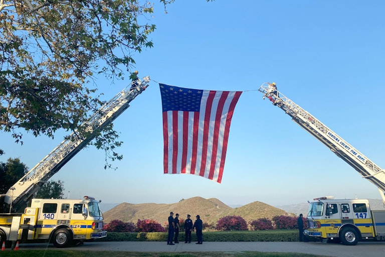 Ventura County Fire Department raising an American flag Ventura County Fire Department raising an American flag